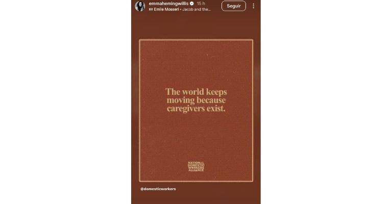 Post de la esposa de Bruce Willis sobre cuidadores del hogar.