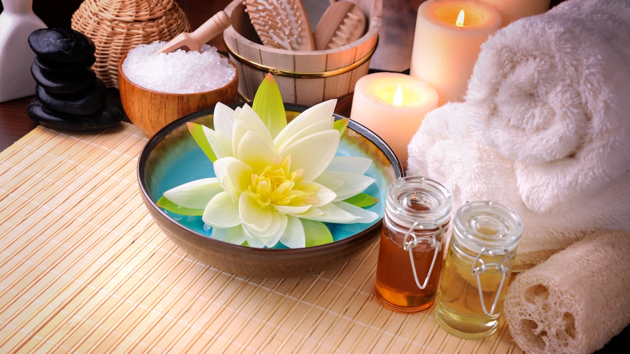 Tranquil scene with bath and massage items. XXXL image