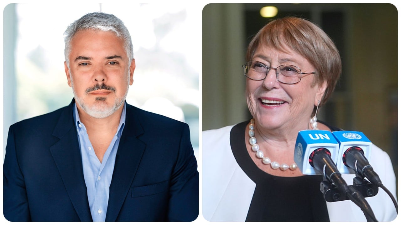 El expresidente Iván Duque y la expresidenta Michelle Bachelet
