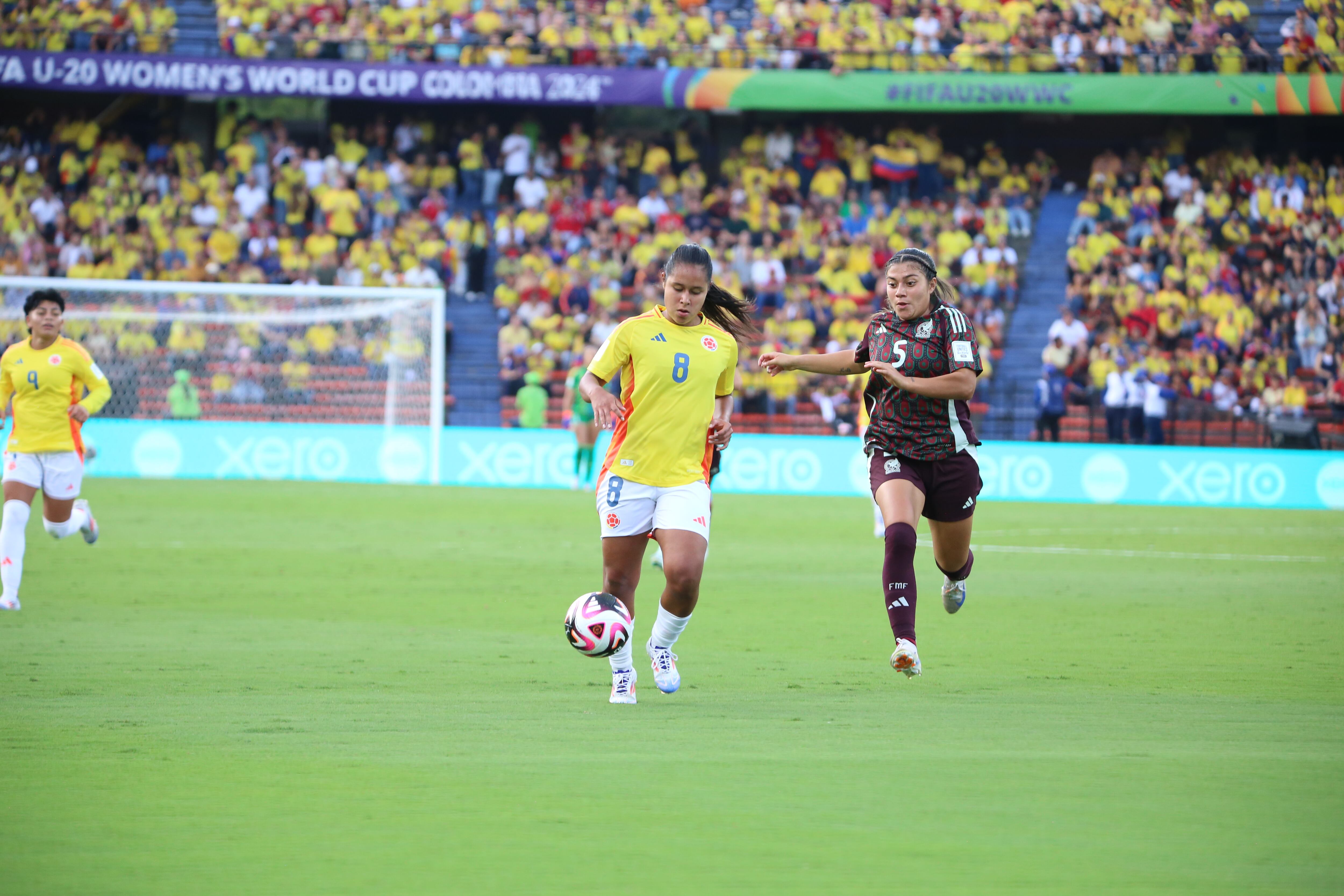 Imagen del partido entre la Selección Colombia Sub-20 contra su similar en México, en el juego de la tercera fecha del Grupo A de la Copa Copa del Mundo Femenina Sub-20 2024.