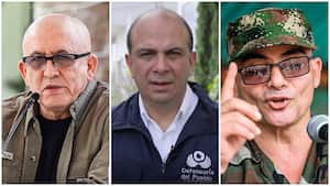 Antonio García, comandante del ELN; Carlos Camargo, defensor del Pueblo; e Iván Mordisco, comandante de las disidencias de las Farc
