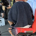 Nairo Quintana calentando en el rodillo antes de subir al partidor