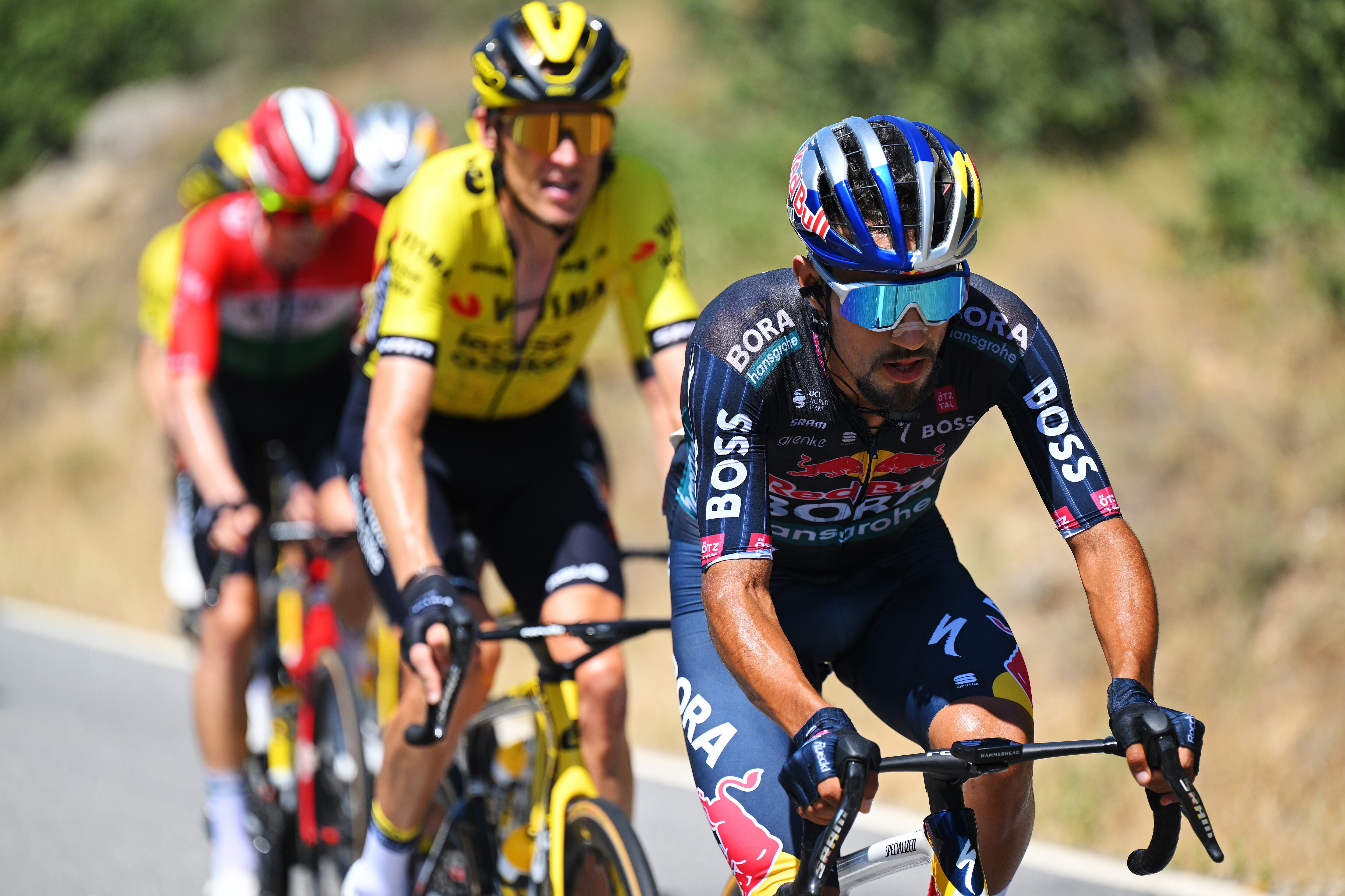 PICO VILLUERCAS, SPAIN - AUGUST 20: Daniel Martinez of Colombia and Team Red Bull Bora - hansgrohe competes during the La Vuelta - 79th Tour of Spain 2024, Stage 4 a 170.5km stage from Plasencia to Pico Villuercas 1544m / #UCIWT / on August 20, 2024 in Pico Villuercas, Spain. (Photo by Tim de Waele/Getty Images)