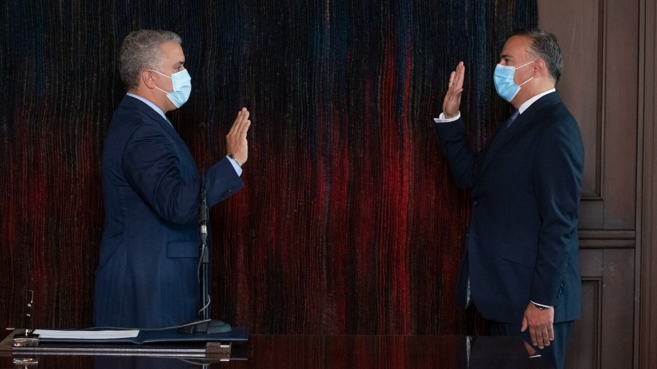 Iván Duque, presidente de Colombia, y Luis Guillermo Plata, embajador de Colombia en España.
