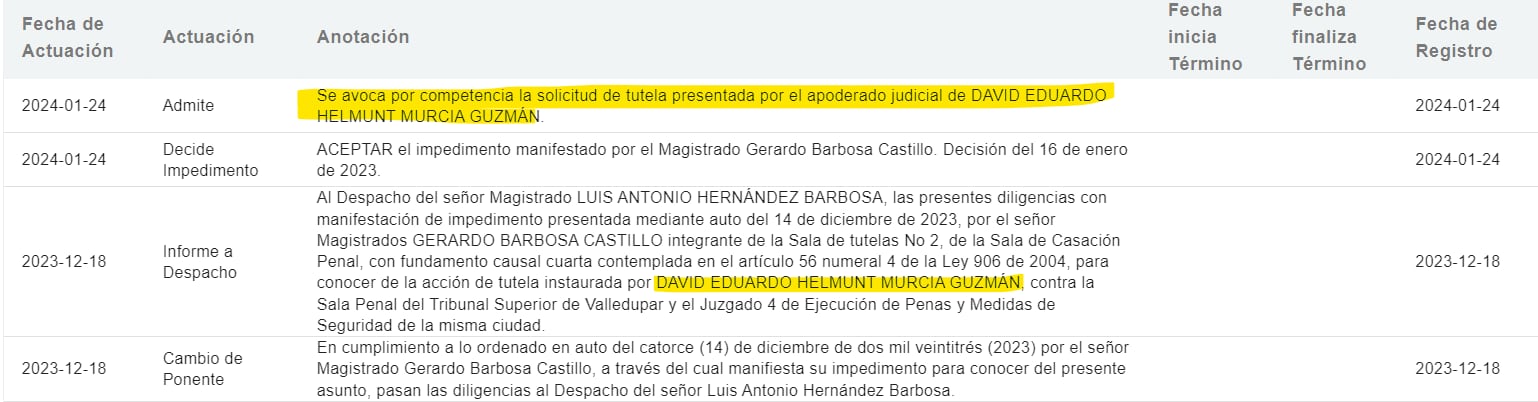 David Murcia Guzmán se juega su última carta ante la Corte Suprema de Justicia.