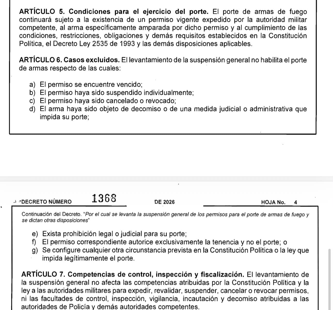 Decreto que firmó el presidente Abelardo De La Espriella.