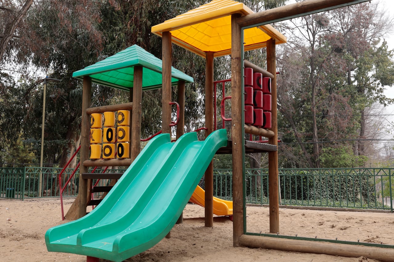 Empty children's playground in a town square