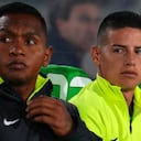 Alfredo Morelos y James Rodríguez: ambos salieron con golpes luego del partido vs. Internacional