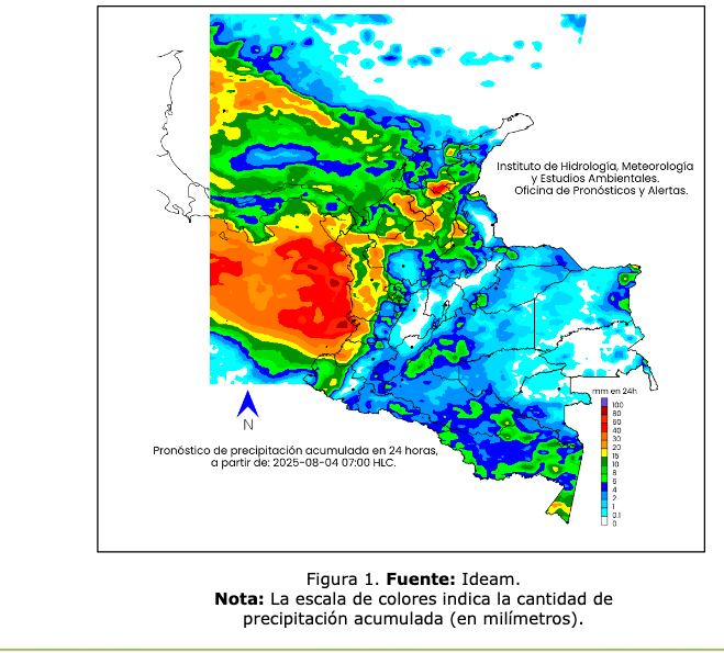 Pronóstico Ideam lunes 4 de agosto de 2025