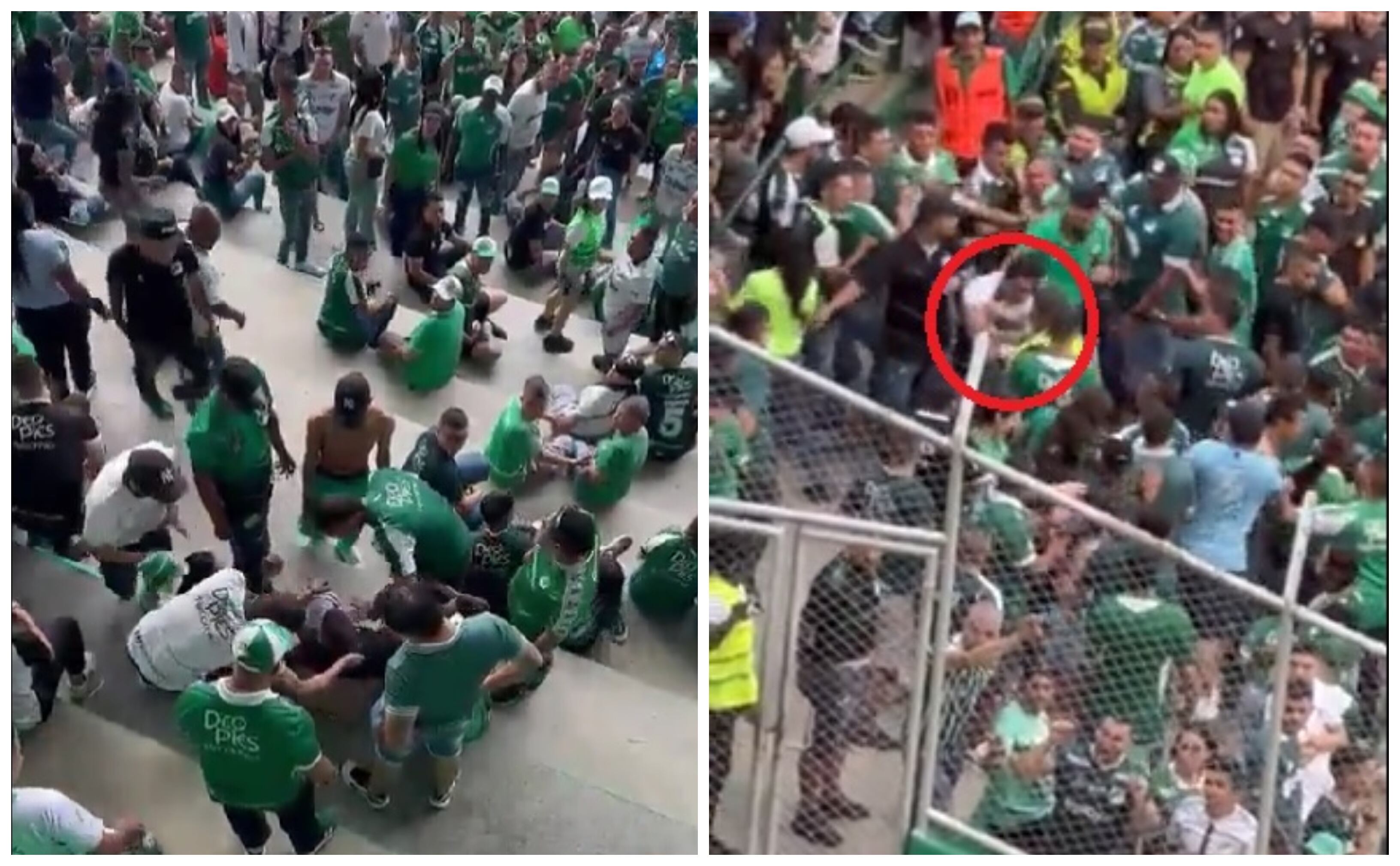 Hinchas del Deportivo Cali requisan a fanáticos que no tienen puesta la camiseta.