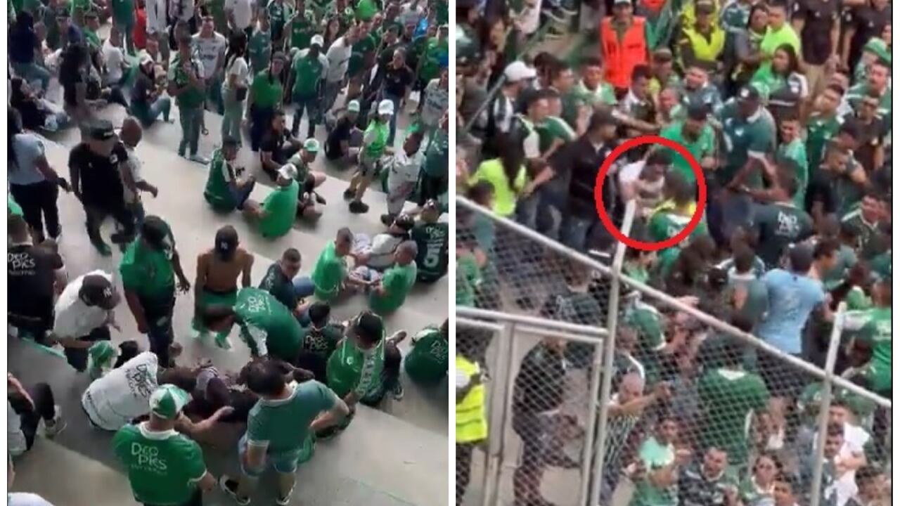 Hinchas del Deportivo Cali requisan a fanáticos que no tienen puesta la camiseta.