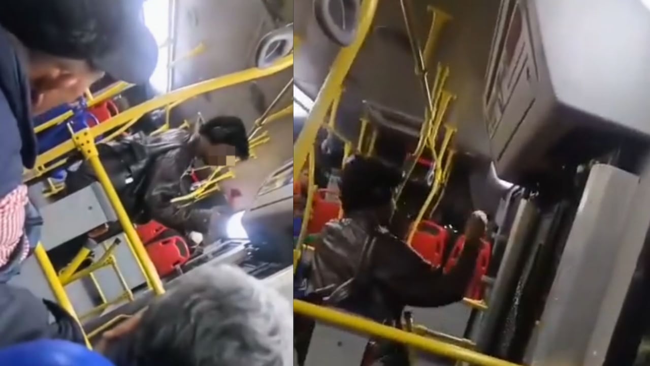 Hombre rompe con un martillo ventanas del TransMilenio.