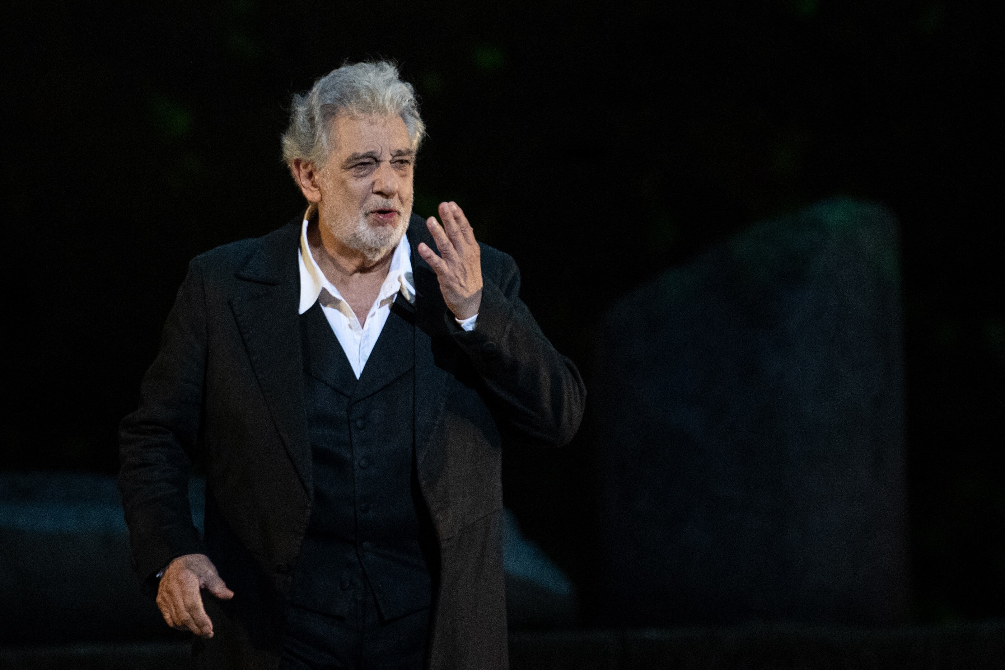 (FILES) In this file photo taken on July 05, 2019 Spanish opera singer Placido Domingo, 78, performing on stage during the dress rehearsal of "Spanish Night" at the 150th Choregie in Orange. - Nearly two years after a series of sexual harassment accusations that he has always denied, opera legend Placido Domingo says in an interview with AFP that "you can't rewrite your past," even if you should be able to "criticize it, including with severity." (Photo by Christophe SIMON / AFP)