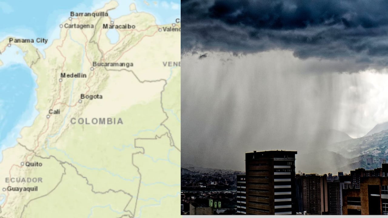 Mapa de Colombia e imagen de lluvias en el país