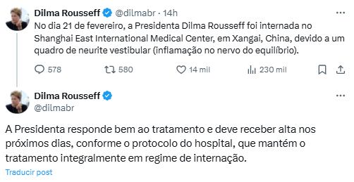 Publicación desde la cuenta de la exmandataria