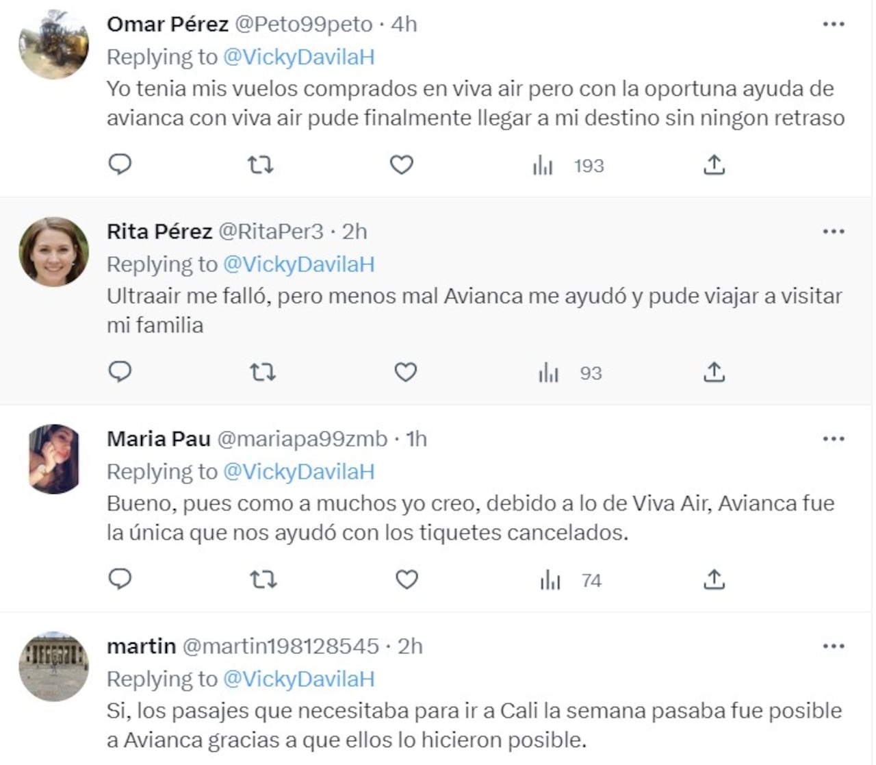 Estos son algunos testimonios de ciudadanos que manifestaron que gracias a Avianca lograron salvar su viaje en Semana Santa.
