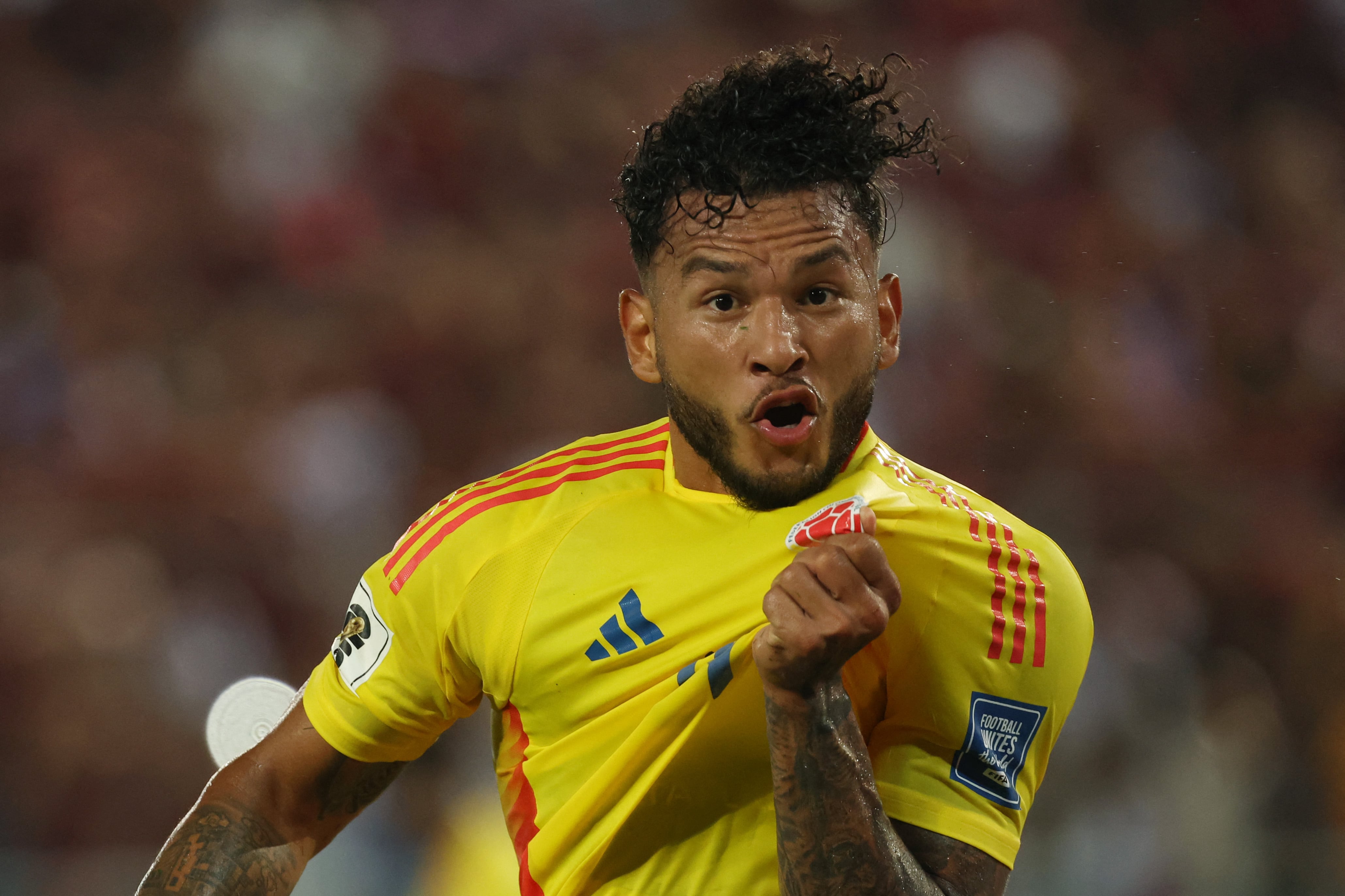 MATURIN, VENEZUELA - SEPTEMBER 09: Luis Suarez of Colombia celebrates after scoring the team's second goal during the South American FIFA World Cup 2026 Qualifier match between Venezuela and Colombia at Estadio Monumental de Maturin on September 09, 2025 in Maturin, Venezuela. (Photo by Edilzon Gamez/Getty Images) (Photo by Edilzon Gamez / Getty Images South America / Getty Images via AFP)