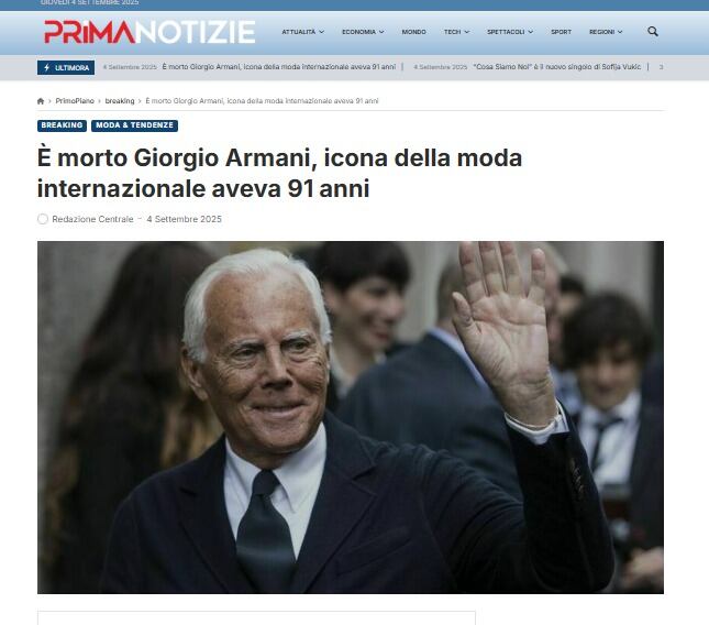 Así reacciona la prensa italiana tras la muerte del ícono de la moda Giorgio Armani