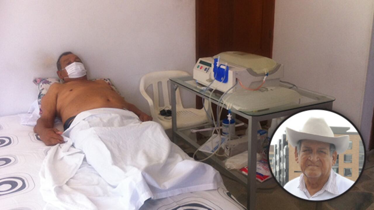 Darío Polanía vive postrado en una cama conectado a una máquina para diálisis.