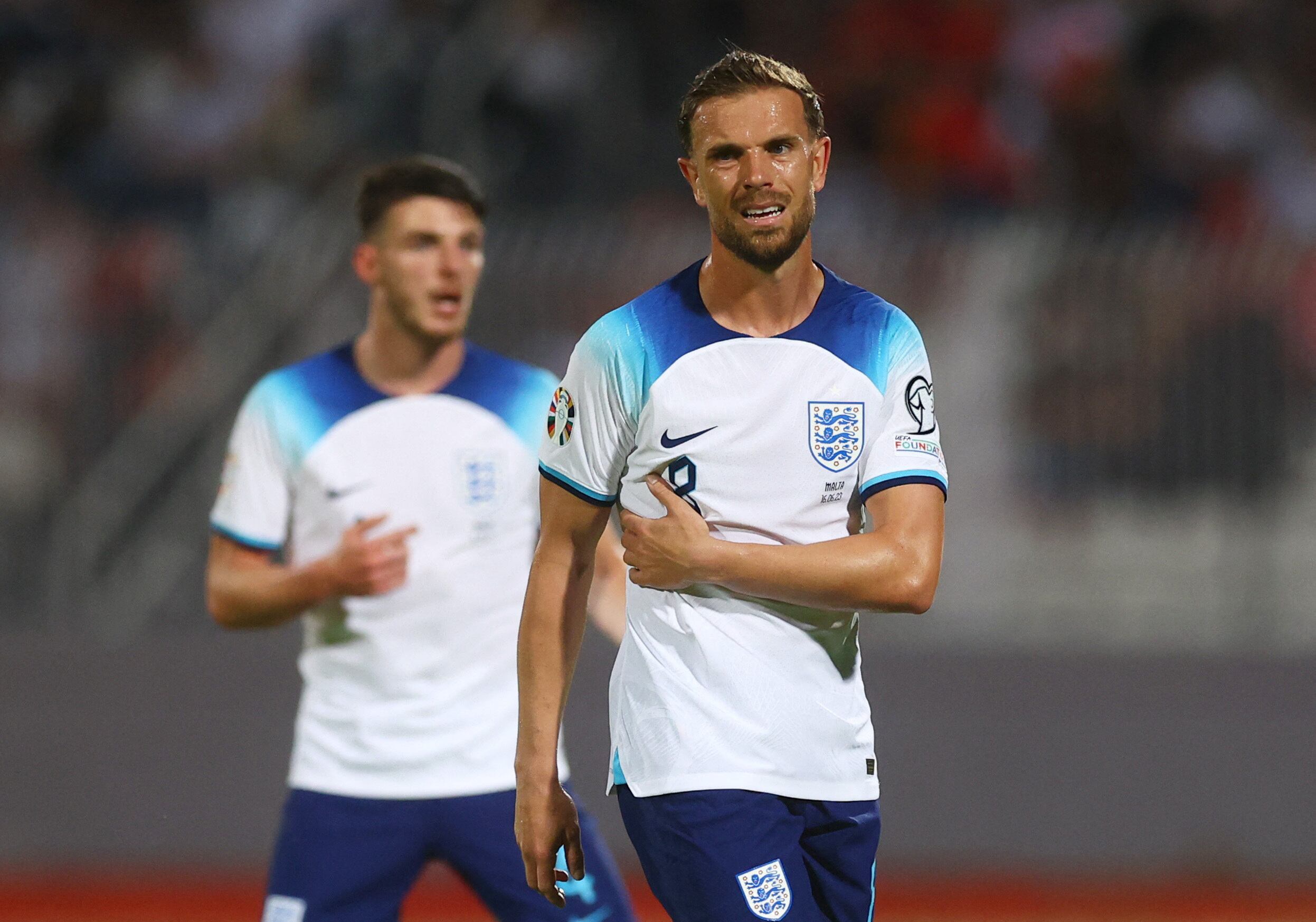 Soccer Football - UEFA Euro 2024 Qualifier - Group C - Malta v England - National Stadium, Ta' Qali, Malta - June 16, 2023 England's Jordan Henderson reacts Action Images via REUTERS/Lee Smith