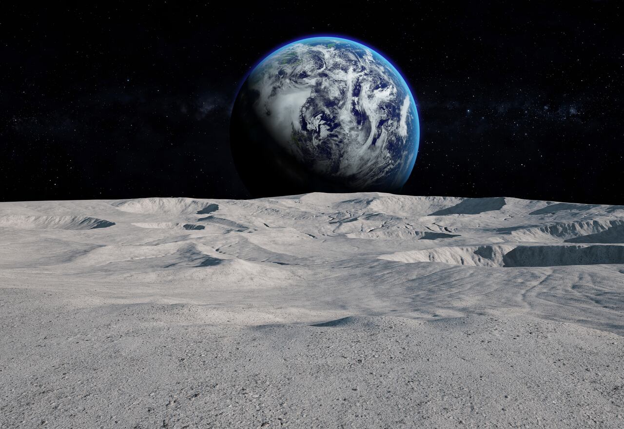 Digital generated image of earth rising.Maps used for the octane render(https://visibleearth.nasa.gov/images/57752/blue-marble-land-surface-shallow-water-and-shaded-topography)
