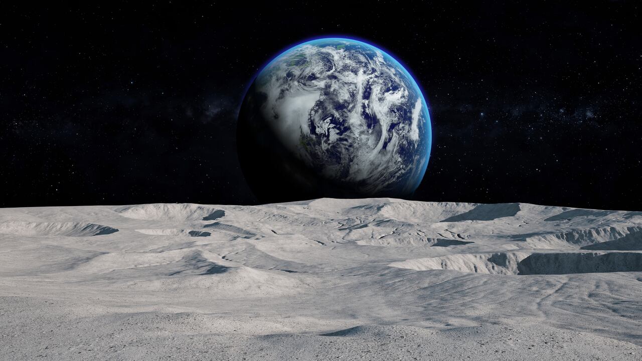 Digital generated image of earth rising.Maps used for the octane render(https://visibleearth.nasa.gov/images/57752/blue-marble-land-surface-shallow-water-and-shaded-topography)