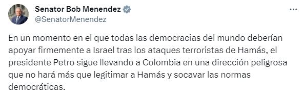Senador Bob Menéndez cuestionó a Petro.