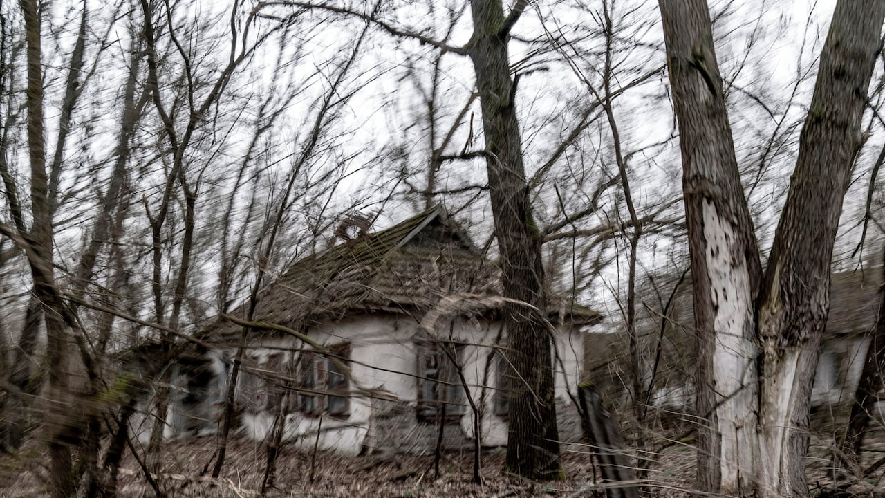 Abandoned country houses are seen at the Chernobyl exclusion zone, Ukraine, Tuesday, April 13, 2021. The Ukrainian authorities are calling for the exclusion zone of objects to be included in the UNESCO World Heritage List, since the object is a unique place "of interest to all mankind". The Ministry of Culture of Ukraine has already taken steps to recognize the zone as a monument, which will attract more funding and tourists. (AP Photo/Evgeniy Maloletka)