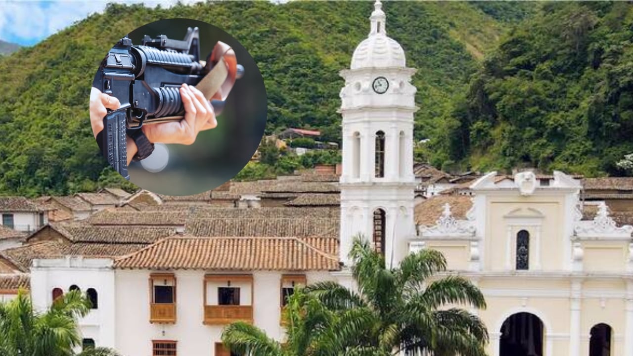 Municipio de El Carmen, en Norte de Santander, y una imagen referencia de un disparo de fusil.