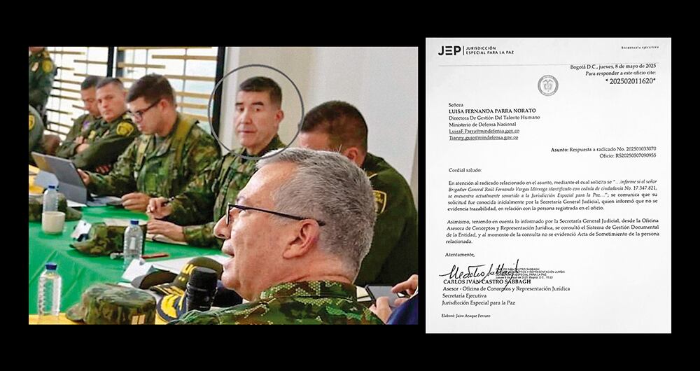 El general Raúl Vargas (círculo) fue nombrado en graves casos de falsos positivos. El Ministerio de Defensa respondió que el oficial no se encuentra sometido a la JEP.