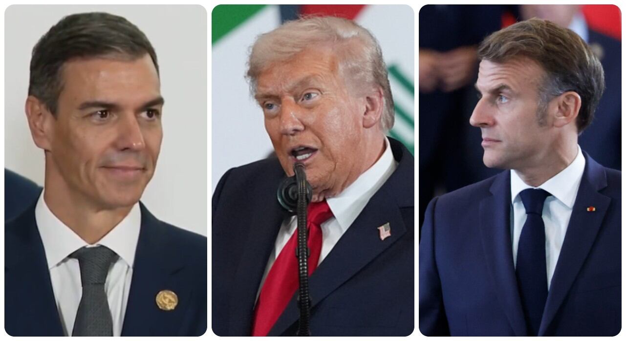 Pedro Sánchez, Donald Trump y Emmanuel Macron