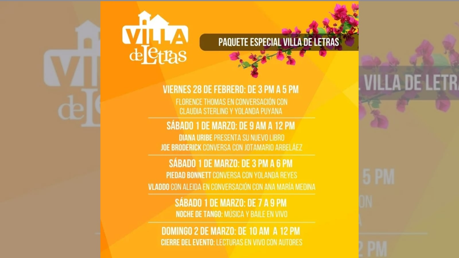 Programación de  Villa de Letras.  Prográmese para un encuentro con la cultura
