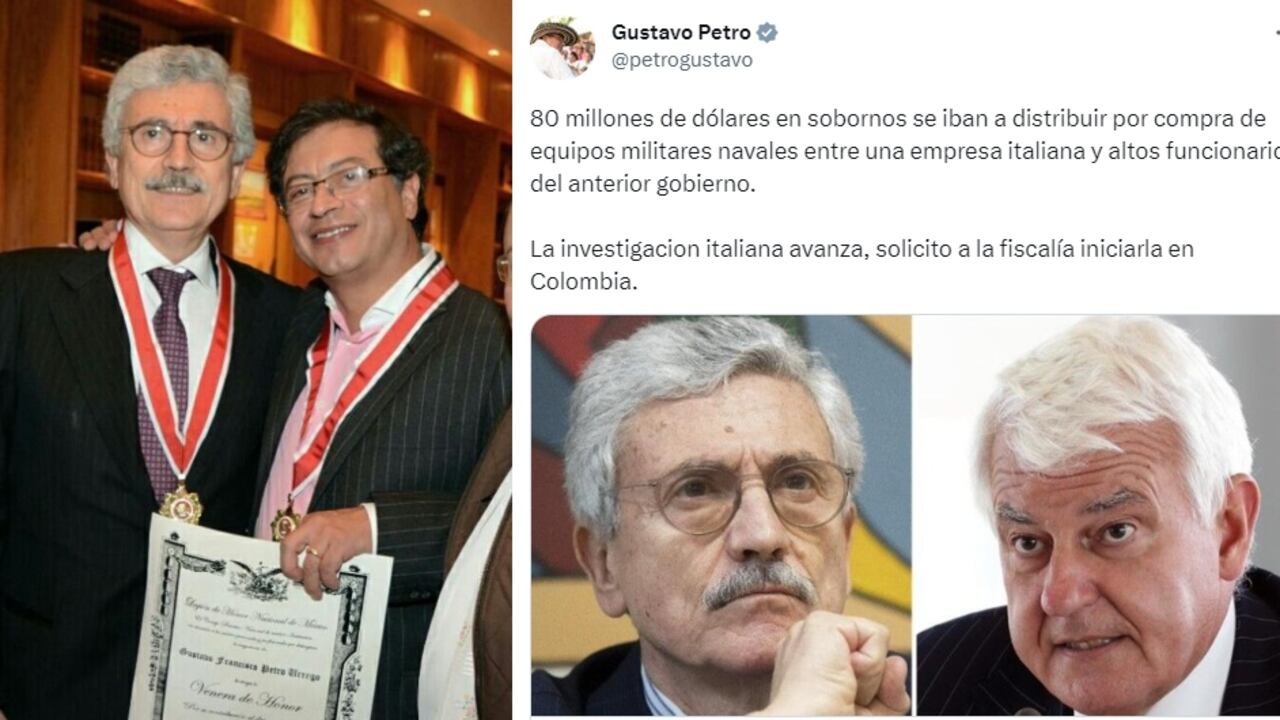 Gustavo Petro siendo condecorado por el exprimer ministro italiano Massimo D’Alema.