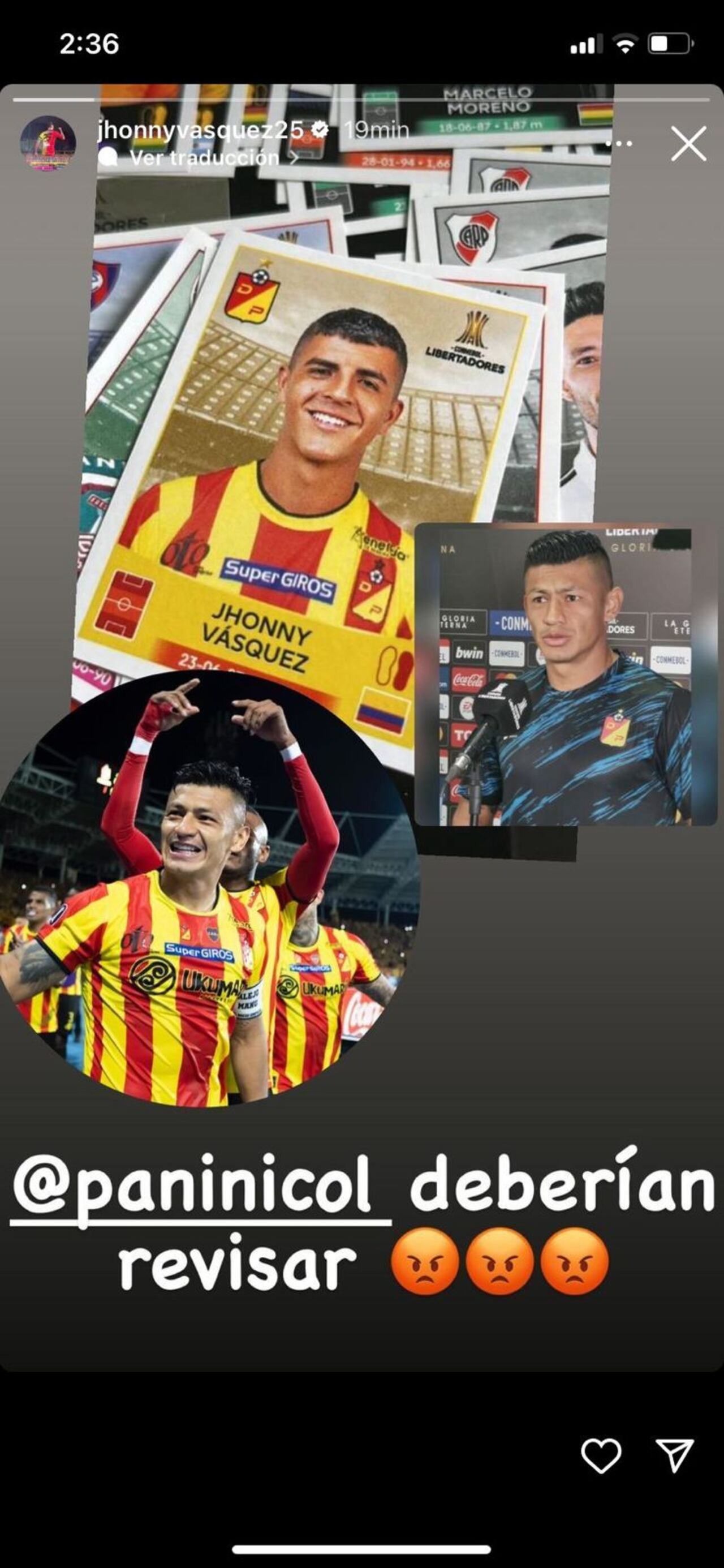 Reclamo de Jhonny Vásquez por el álbum de la Copa Libertadores 2023