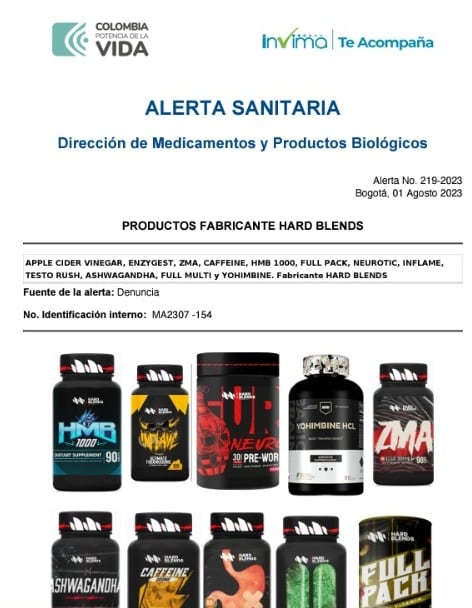 El Instituto Nacional de Vigilancia de Medicamentos y Alimentos (Invima) advierte a la ciudadanía sobre los productos APPLE CIDER VINEGAR, ENZYGEST, ZMA, CAFFEINE,