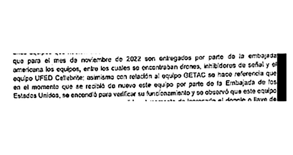 La Fiscalía procedió a embalar, rotular y poner en cadena de custodia los equipos, en especial el sistema Ufed y el portátil Getac, encontrados en la oficina del piso 13.
