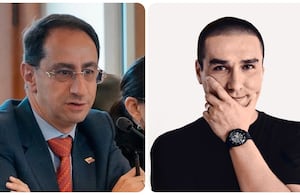 El vicepresidente José Manuel Restrepo y el caricaturista Julio Cesar González, conocido como Matador.