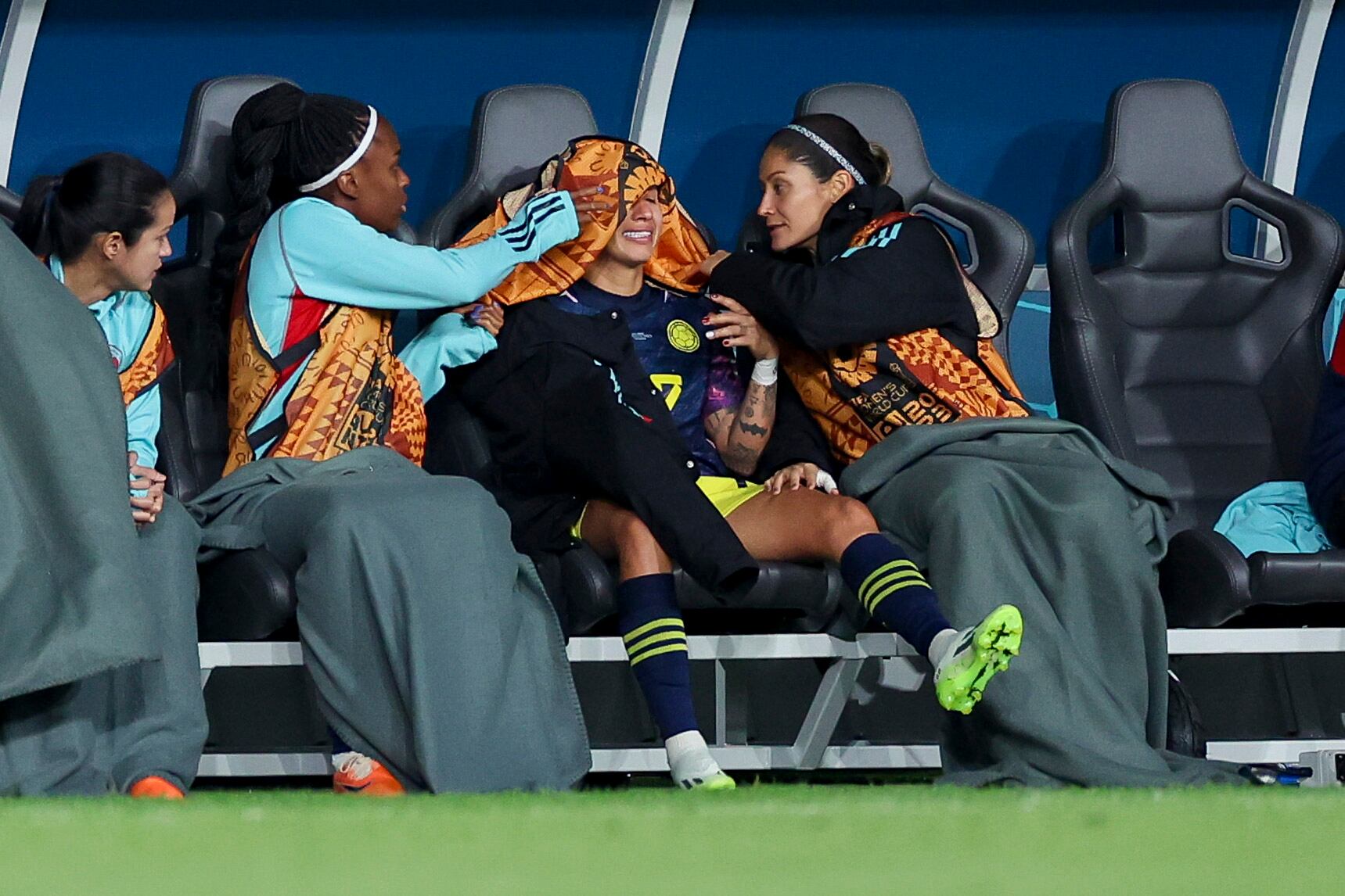 SYDNEY, AUSTRALIA - AUGUST 12: Carolina Arias of Colombia injured during the FIFA Women's World Cup Australia & New Zealand 2023 Quarter Final match between England and Colombia at Stadium Australia on August 12, 2023 in Sydney, Australia. (Photo by Sajad Imanian/DeFodi Images via Getty Images)