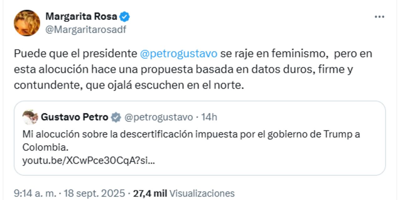 El mensaje de Margarita Rosa de Francisco.