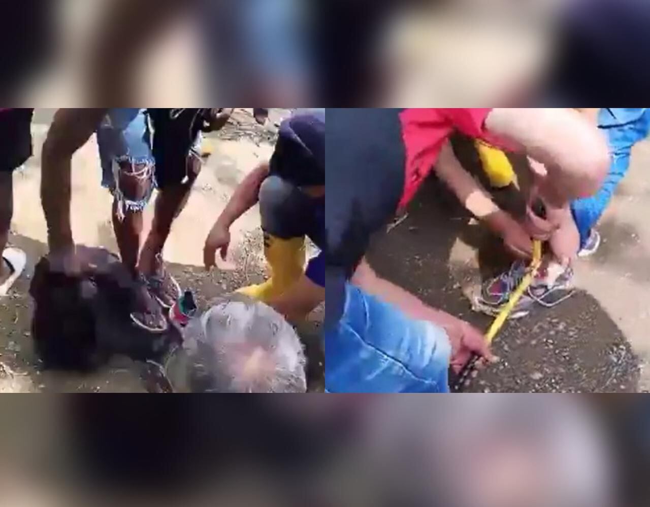 Personas encadenadas en Cali.