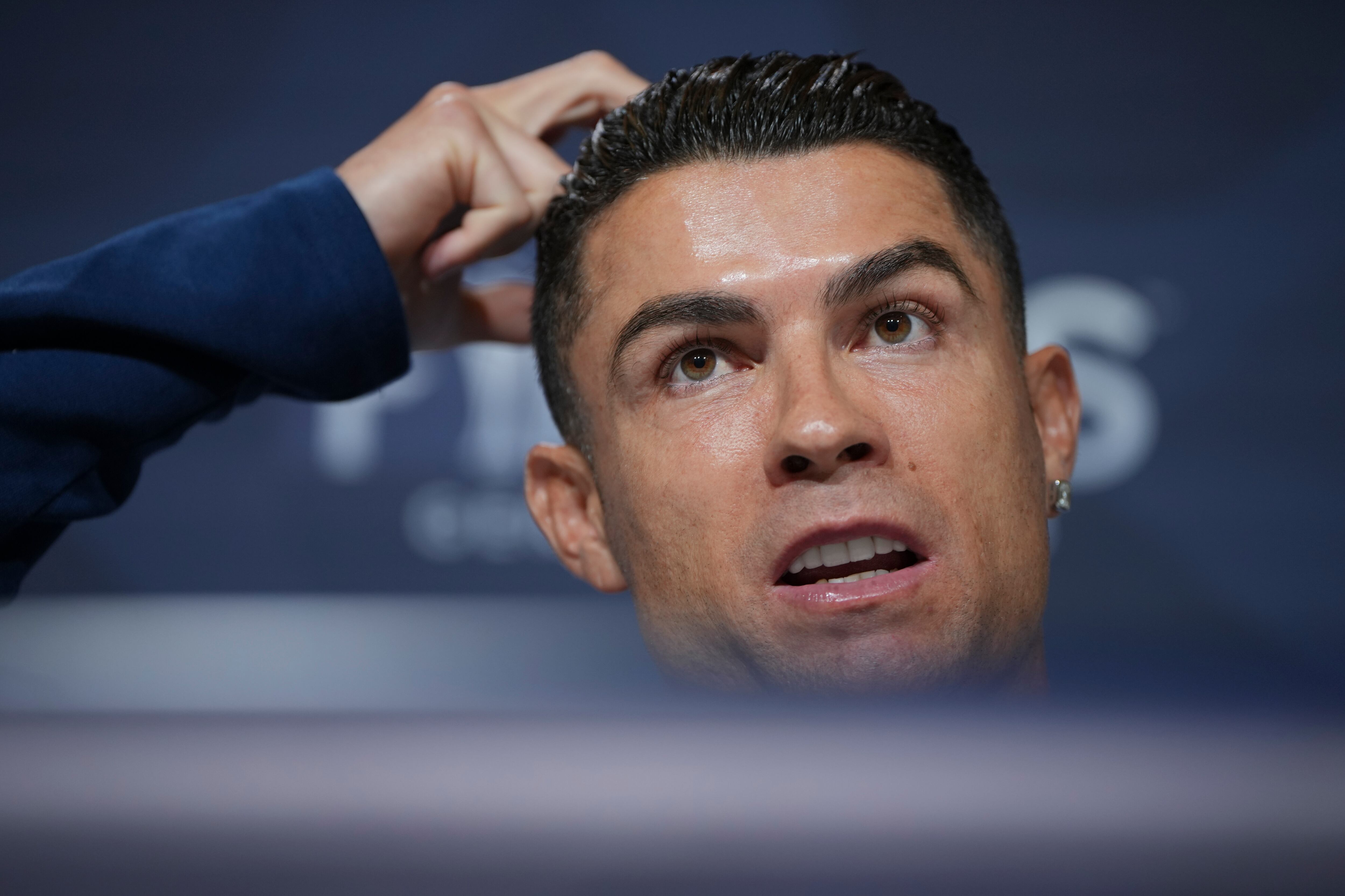 MUNICH, GERMANY - JUNE 07: Cristiano Ronaldo of Portugal speaks to the media during a Portugal Press Conference ahead of the UEFA Nations League 2025 Final between Portugal and Spain at Munich Football Arena on June 07, 2025 in Munich, Germany. (Photo by Pau Barrena - UEFA/UEFA via Getty Images)