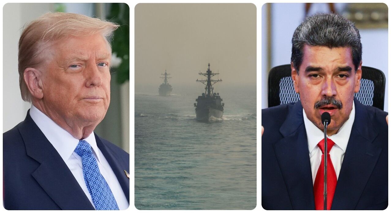 Donald Trump y Nicolás Maduro, junto a buques de guerra de Estados Unidos.