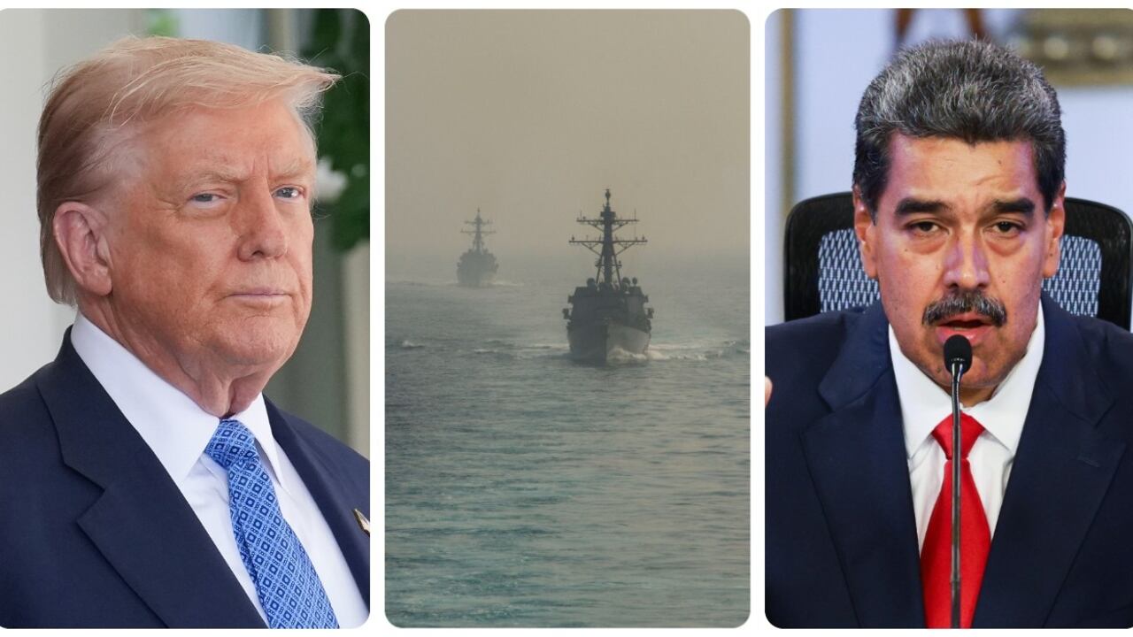 Donald Trump y Nicolás Maduro, junto a buques de guerra de Estados Unidos.
