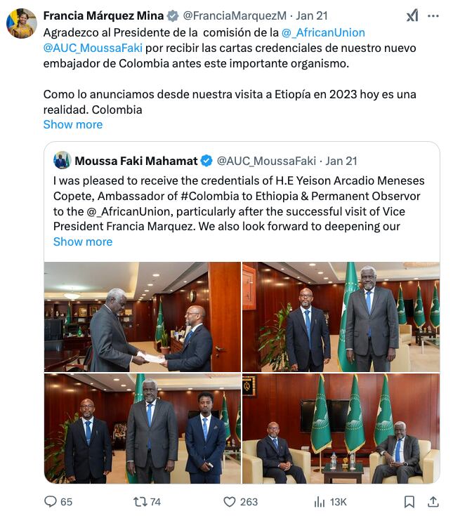 Los trinos replicados por Francia Márquez en medio de la crisis en Catatumbo