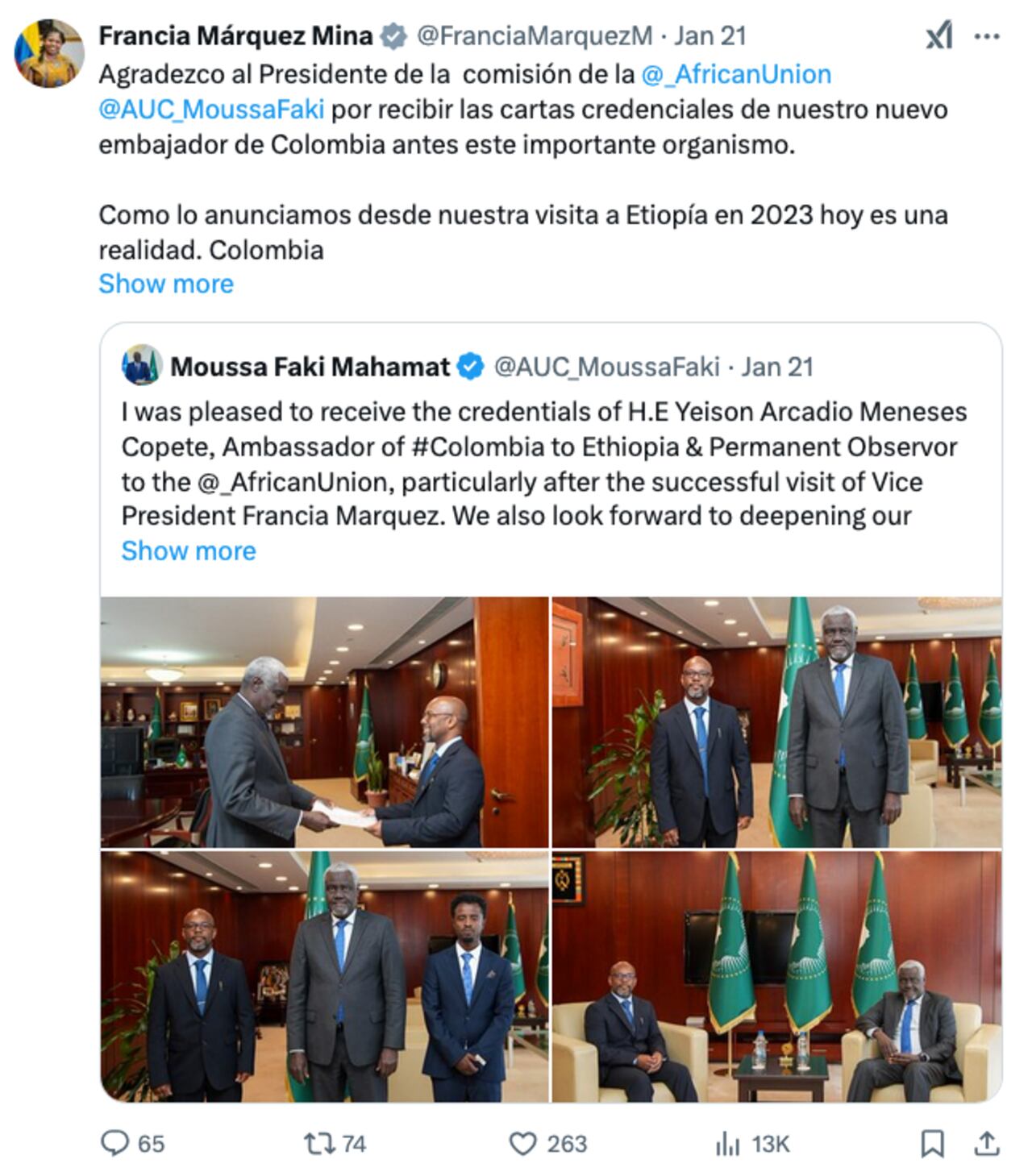 Los trinos replicados por Francia Márquez en medio de la crisis en Catatumbo