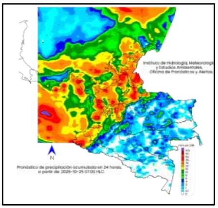 Mapa del clima en Colombia para el sábado 24 de octubre.