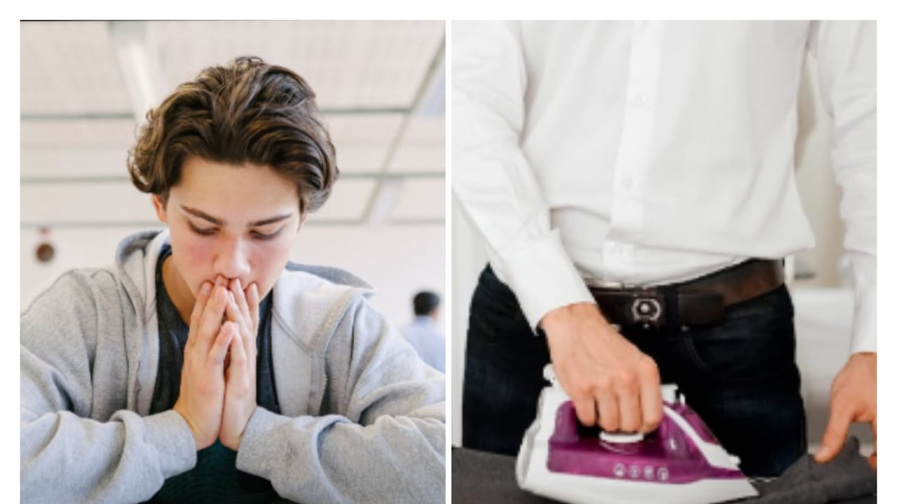 Imagen de referencia de estudiante y la actividad en el hogar de planchar ropa. Getty Images.