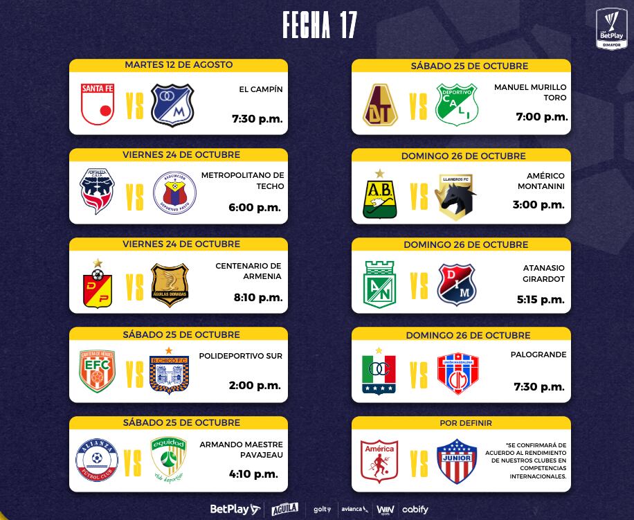 Liga BetPlay 2025 segundo semestre fecha 17