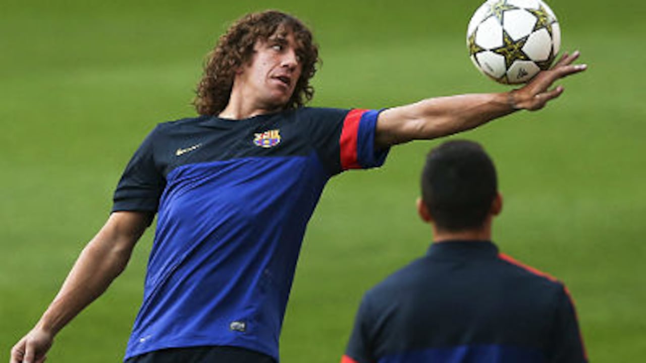 Puyol en el entrenamiento previo al partido de la lesión.