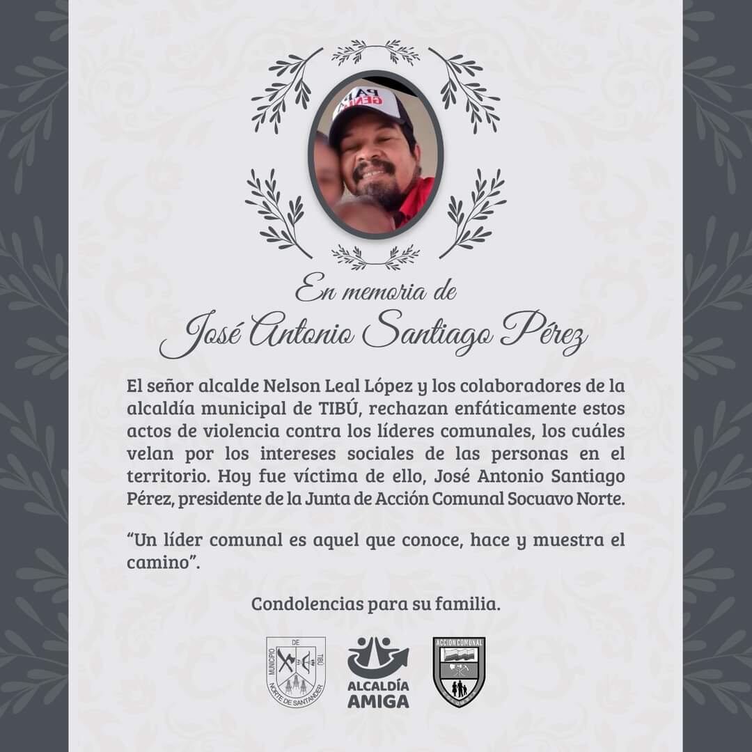 Condolencia de la Alcaldía de Tibú.